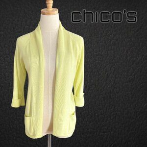 Chico's Cotton Lime Green Open Cardigan Shrug Sweater